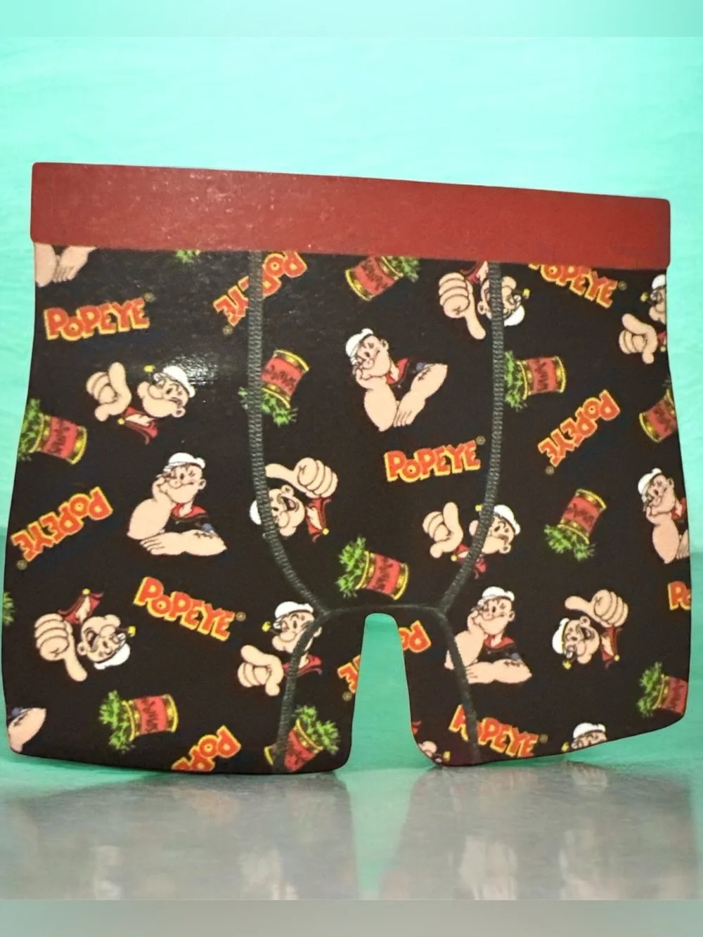 Popeye Men’s Black Boxer Briefs with Red Waistband